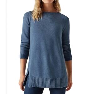 J. Jill Tunic Sweater Size 4X Blue Knit Ribbed Side Slit Cozy Comfy New